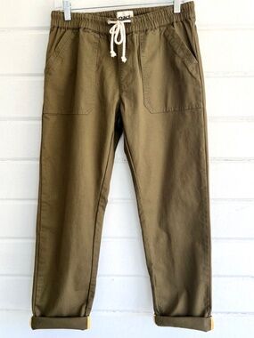 PACT Organic Cotton Roll Up Drawstring Pants in Olive - M